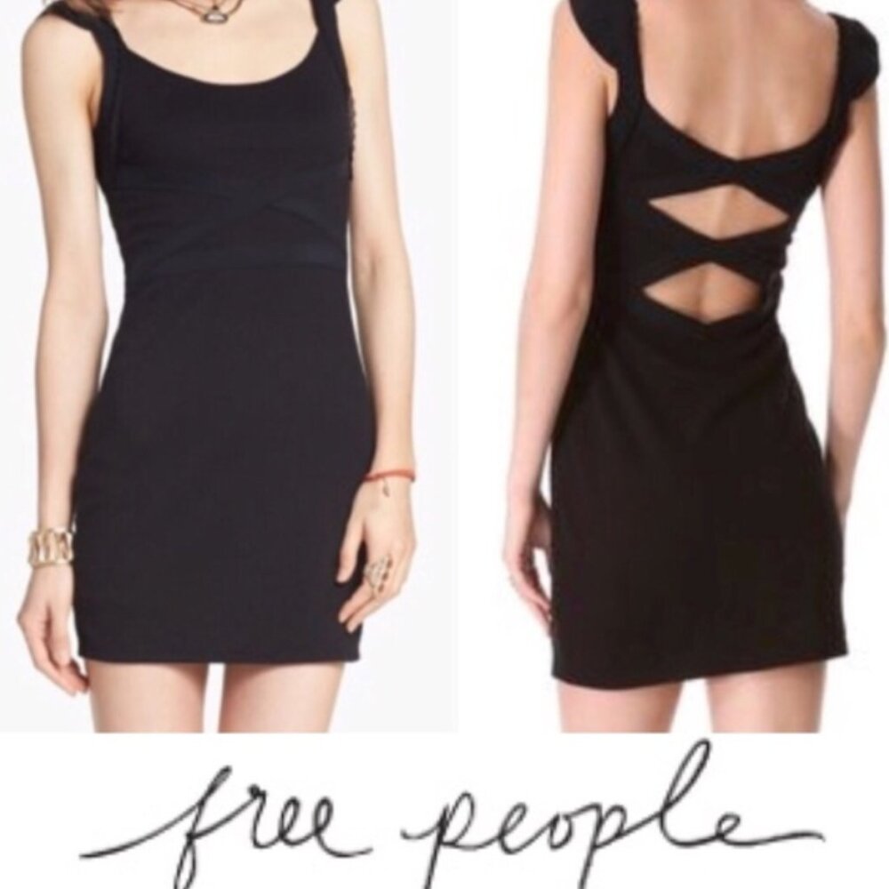 Free People Cross My Heart Black Comb Bodycon Dress Size XS